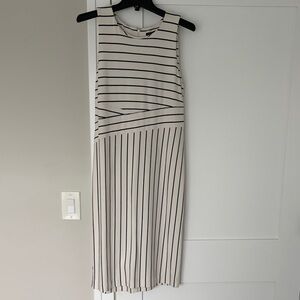 Ann Taylor Factory Cream and Black Striped Sleeveless Midi Dress